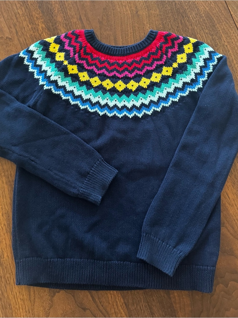 Primary Navy Sweater with Multicolor Fair Isle Yoke